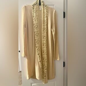Chico's Cream Knit Cardigan with Lace Accents